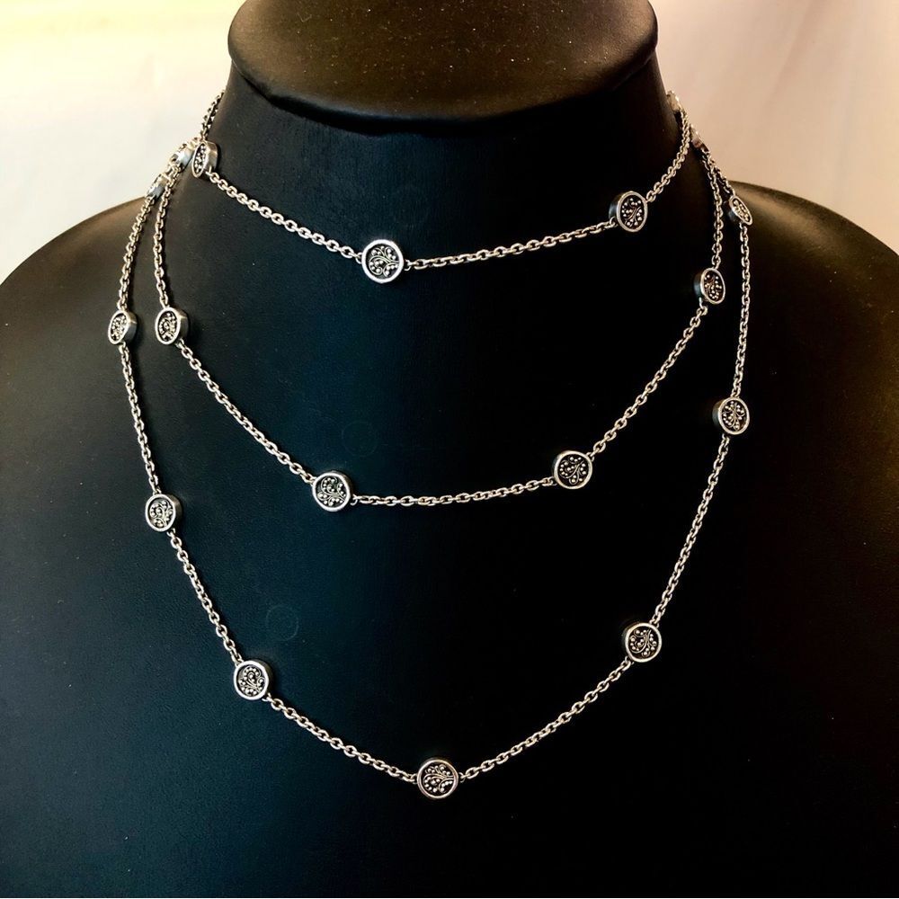 LOIS HILL Sterling Silver Granulated Oxidized Stations 49-1/4” Long Necklace